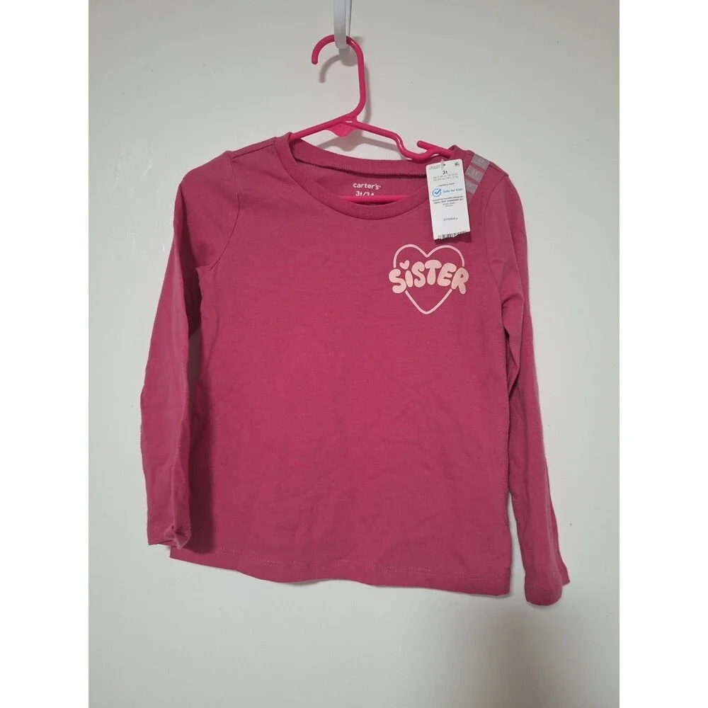 Carter's Girls 5T Pink Long Sleeve Sister Heart Graphic Tee NWT
